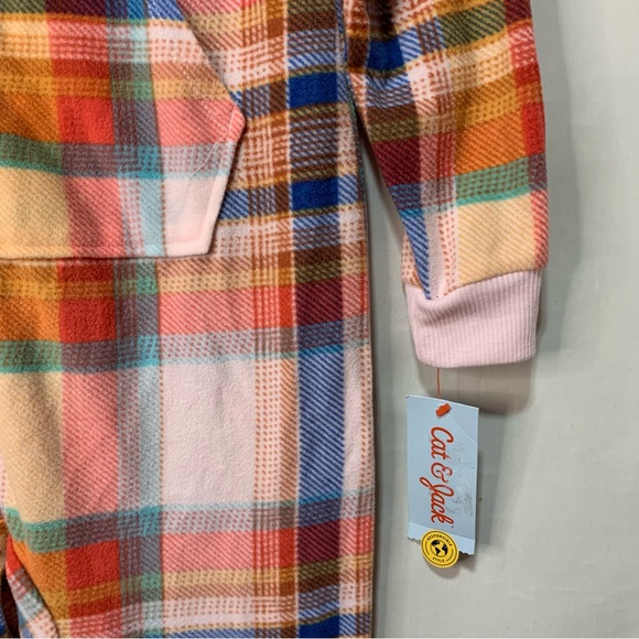 CAT & JACK Girls' Printed Union Suit Onesies Fleece Plaid Pajamas w. Hood - Picture 11 of 15